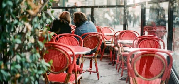 Two people in a restaurant